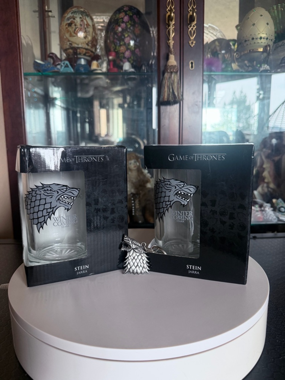 Stark Glass Stein - White Direwolf Design